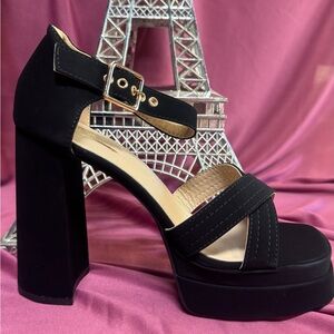 Glaze Black Strappy Platform Heels